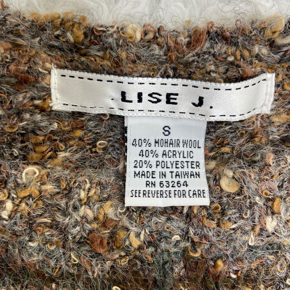 Vtg Lise J. Mohair Wool Mix Plaid Brown Long Sleeve Pullover Sweater Womens sz S - Picture 3 of 5